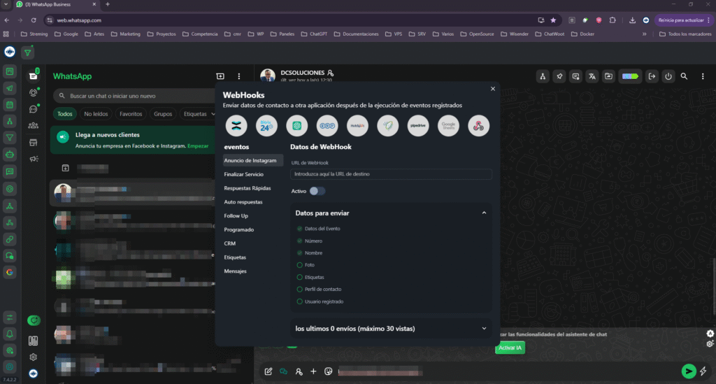 Integración de Webhooks y API -Wisender CRM PRo